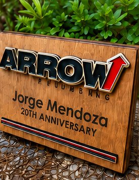 Arrow anniversary award with an engraved name