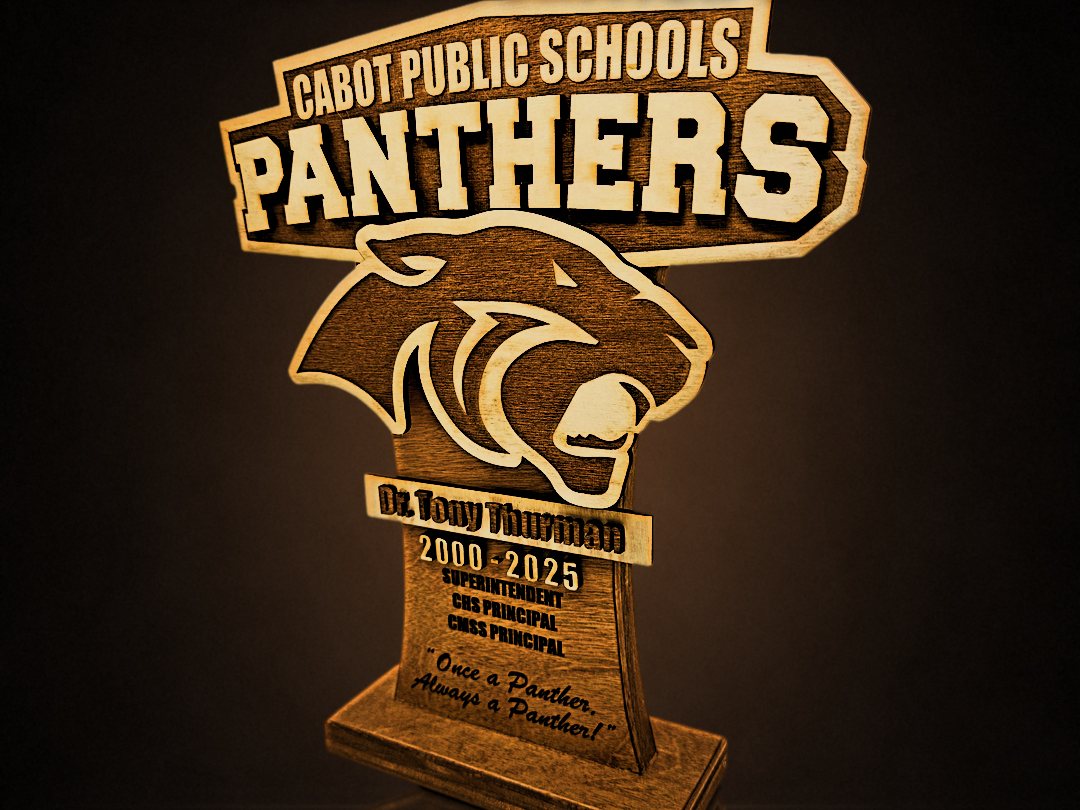 Layered Cabot Public Schools Panthers retirement award