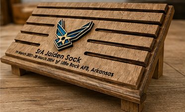 Side view of a coin holder showing the rows for challenge coins